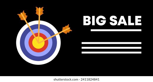 Big sale icon. Flat, color, darts icon with arrows in the middle, big sale place for text. Vector illustration