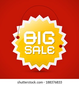 Big sale icon - orange label on red background, vector 