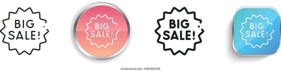 big sale icon. Thin Linear, Regular and Button Style Design Isolated On White Background