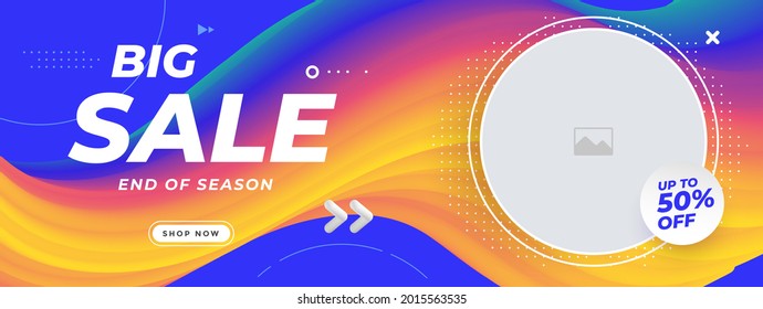 Big sale illustration for social media. Abstract horizontal advertising banner with 3d wave. Vector