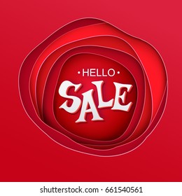 Big Sale Inscription. Lettering Vector illustration. Paper art cut layers. Ped and pink colors background. Paper art cutout style for presentations, flyers, posters and banners.