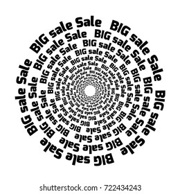 Big sale label design. Round label template. Inscription. Black and white.