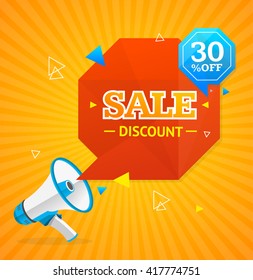 Big Sale Label with a Megaphone. Discount. Vector illustration