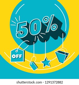 big sale label with offer and icons