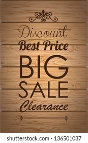 Big sale label over wood background vector illustration