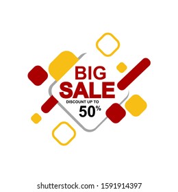 Big sale letter in white rectangle with lines and red and gold rectangles around it