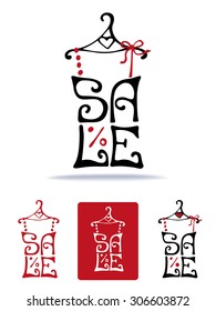 Big Sale lettering in shirt shape.Icons set.Typographic background design.Shirt hanging on hanger.Summer Fashion vector Illustration.For poster,sticker,web,print