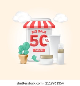 Big sale make up with 3d realistic design illustration