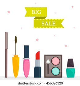 Big sale! Makeup cosmetics banner. Vector illustratio