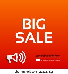 Big sale, a megaphone on a red background for your text