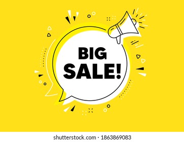 Big Sale. Megaphone yellow vector banner. Special offer price sign. Advertising Discounts symbol. Thought speech bubble with quotes. Big sale chat think megaphone message. Vector