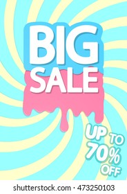 Big Sale, melting ice cream, special offer, brochure design template, size A4, vector illustration