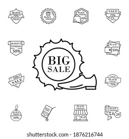 Big sale, men's shoes flat vector icon in black friday pack