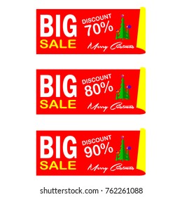 Big Sale Merry Christmas 70, 80, 90 Percent Off Discount Price Label Vector Template