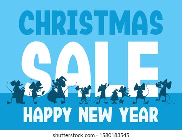 big sale. mice get ready for new year holiday. vector work stock