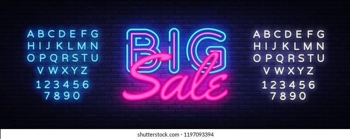 Big Sale neon text vector design template. Big Discount neon logo, light banner design element colorful modern design trend, night bright advertising, bright sign. Vector. Editing text neon sign