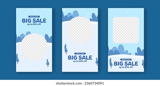 Big sale offer banner promotion stories social media post winter season blue cold christmas