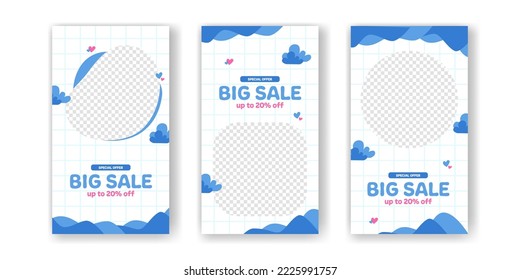 Big Sale Offer promotion discount for baby kids toddler social media stories with cute kawaii abstract memphis pastel color