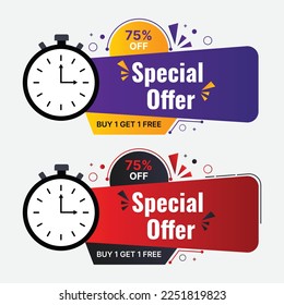 Gran venta de vector de plantilla de oferta. Mega venta, súper venta de compras especiales en línea, banner de descuento