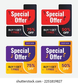 Gran venta de vector de plantilla de oferta. Mega venta, súper venta de compras especiales en línea, banner de descuento