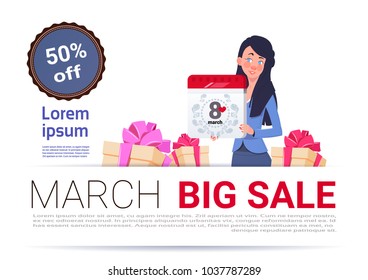 Big Sale On 8 March Banner Template International Women Day Discount And Promotion Concept Flat Vector Illustration