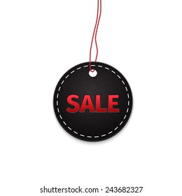 Big Sale on blank tags. Red inscription Big Sale on blank tags on wooden table