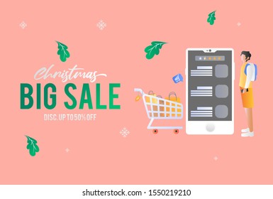 Big sale on christmas web banner or background illustration