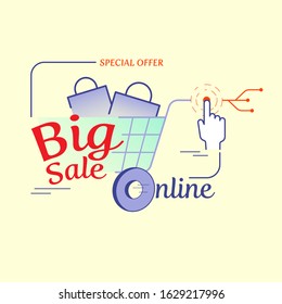 Big sale online shoppping typographic design. Vector illustration outline flat design style.