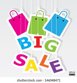 Big Sale Paper Hanging Sign with Bag Paper Hanging Sign Background.- EPS10 Vector