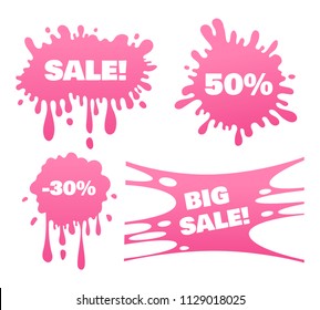 Big Sale Pink Gradient Bubble Gum Sticky Splashes. Chewy Blot Background Vector Illustrations Set