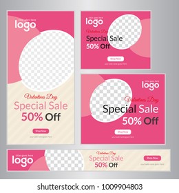 Big Sale Pink Happy Valentine Day Web Banner Set Collection