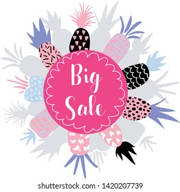 Big sale pink pineaple poster background vector illustration