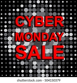Big sale poster with CYBER MONDAY SALE text. Advertising monochrome and red vector banner template