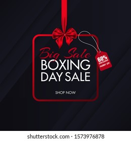 Big Sale poster design with 60% discount offer on black overlapping paper background for Boxing Day.