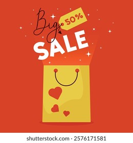 big sale poster on a red background in white letters