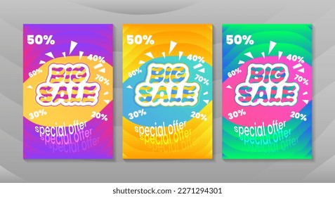 Big sale poster set with colorful background.