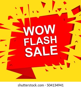 Big Sale Poster With WOW FLASH SALE Text. Advertising Boom And Red Vector Banner Template