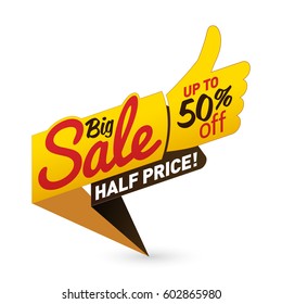 Big sale price offer deal vector labels templates stickers designs with like gesture. Vector illustration