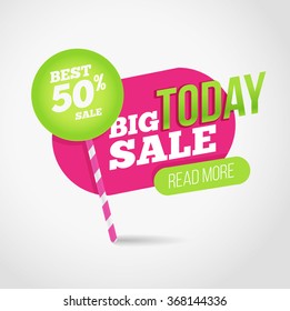 Big sale promotion banner with offer. For coupon or web background. Candy with percent sale. Colorful design.