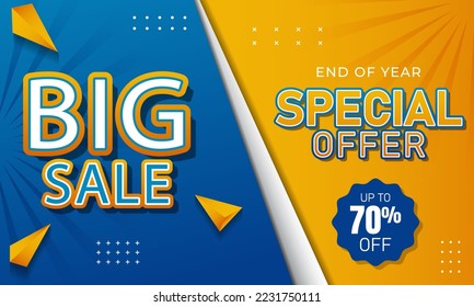 Big sale promotion banner for year. blue and yellow gradient sale background template