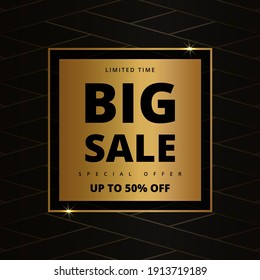 Big Sale Promotion Golden Banner Template. Gold Luxury Sale Banner For Special Offer. Vector Illustration.