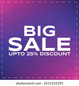 Big Sale Promotional Banner Post with Up to 25% Discount on Gradient Mesh Pink and Purple Background