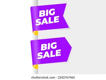 Big sale purple ribbon and tag isolated on white background