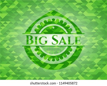 Big Sale realistic green emblem. Mosaic background