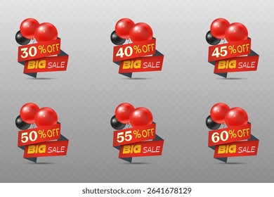 Big sale red banner with beautiful balloons and offers.