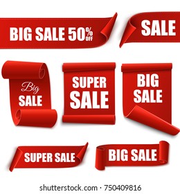 Big Sale Red Banners isolated on white. Vector labels or tags