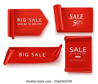 Big sale red labels. Vector set of tags for the promotion. Signs for exclusive discounts. Stock image.