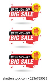 Big sale red origami set with shopping cart. Sale 30%, 40%, 50% off discount. Vector illustration