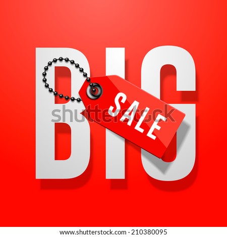 Big sale red poster with price tag, vector illustration.