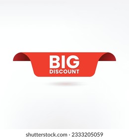 Big sale red ribbon isolated on white background. Red label, banner for any purposes.